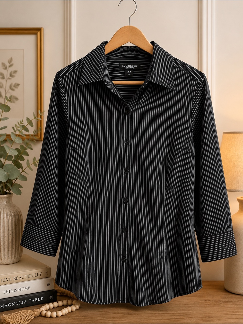 Covington Essentials Black Pinstripe Dress Shirt